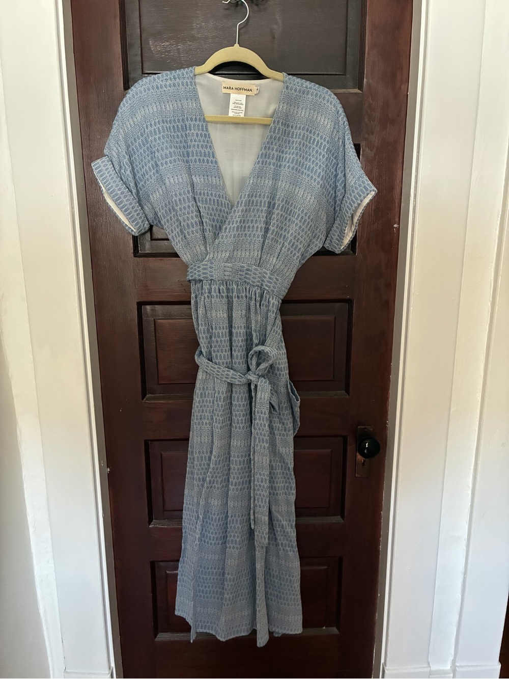 Mara Hoffman Ingrid wrap dress in Light Blue woven cotton
